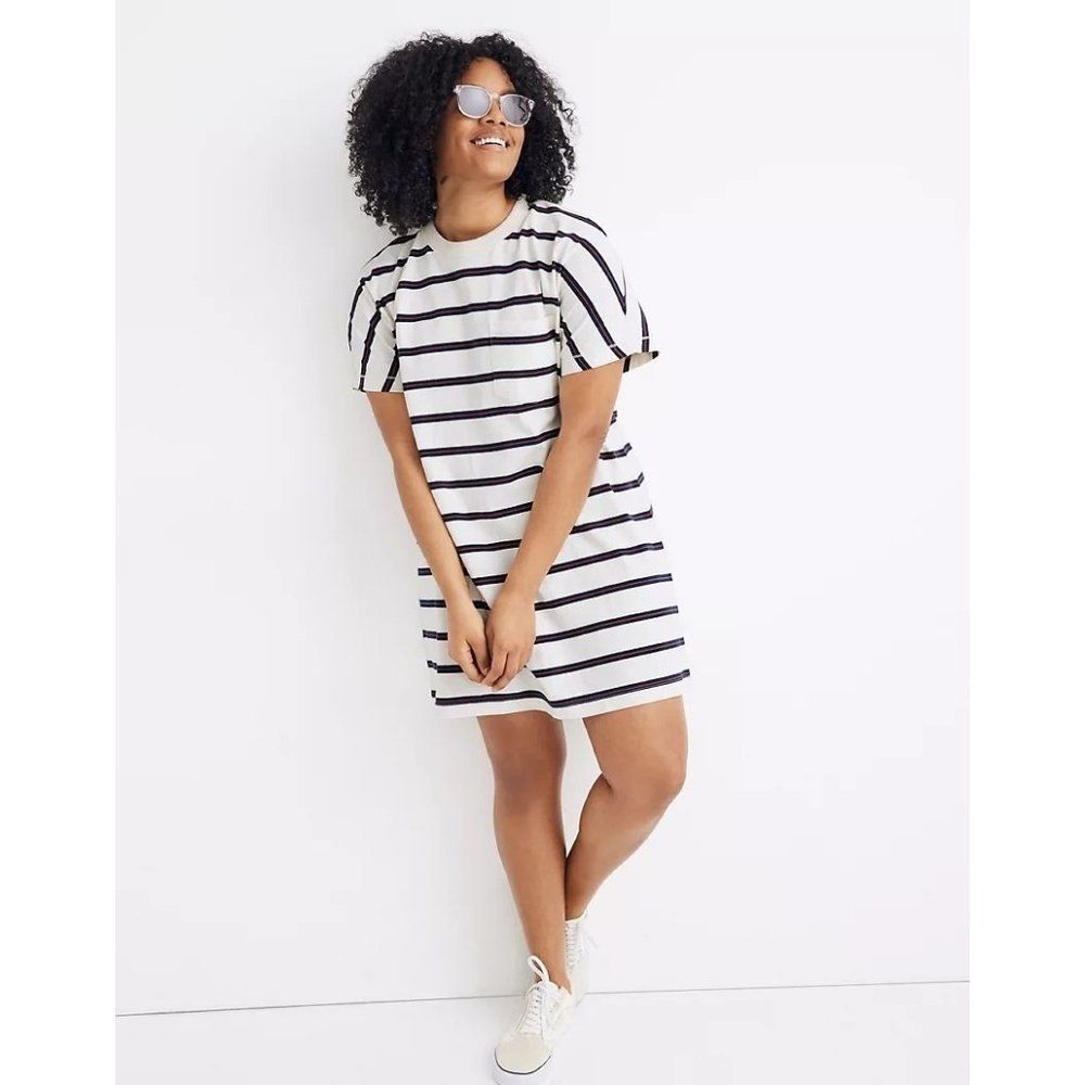 Madewell Tomboy Pocket Tee Dress in Stripe Women XXS AJ551